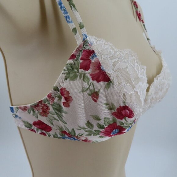 VTG Jaclyn Smith 34B Bra Underwire Lace Trim Padded Floral Flower Print Women - Picture 3 of 15